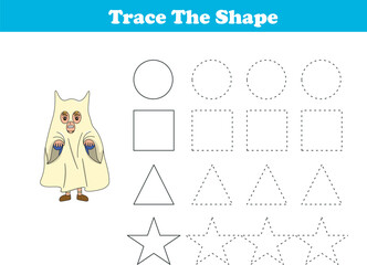 Handwriting Practice. Tracing lines of different shape for kids with halloween kids. Vector Illustration