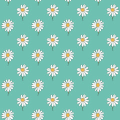 Seamless pattern with beautiful hand-drawn daisies.