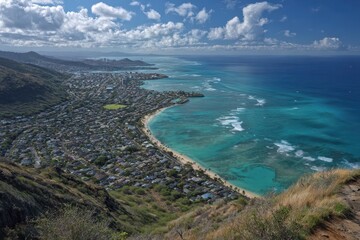 Aerial Perspective of Hawaii Kai: Captivating Landscape with Ocean, Bay, and City Views Surrounding Koko Head