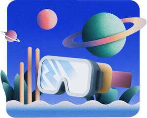 Virtual reality headset with planet immersive space education technology, Edtech for astronomy and space learning