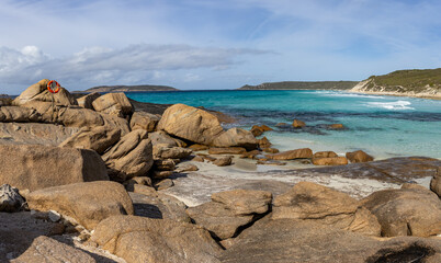 The granite headland at the eastern end of Observatory beach, known as Dolphin Cove. Esperance, Western Australia.