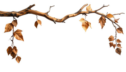 Branch with dried, brown leaves; isolated on a black background