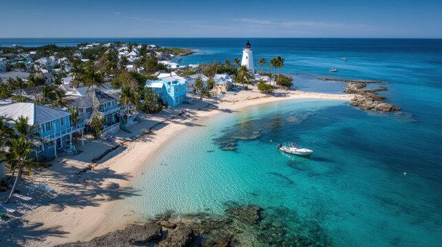 Breathtaking Aerial View of Hope Town, Abaco: Beach, Lighthouse, and Caribbean Charm