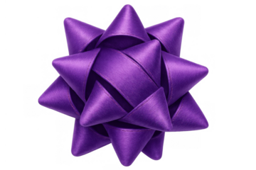 Purple satin gift bow isolated, presenting celebration, holiday, and surprise feelings, transparent background included