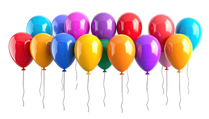 Colorful, glossy balloons in a group, floating against black