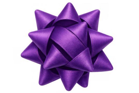 Purple satin gift bow isolated, presenting celebration, holiday, and surprise feelings, transparent background included