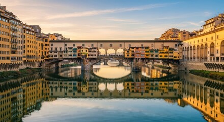Fototapeta premium Ponte vecchio in florence during sunset with stunning reflections