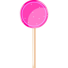 A Pink Swirl Lollipop On A Stick With White Specks Isolated On A Transparent Background And A Light Pink Outer Ring Detailed Sweet Treat For Candy Lovers