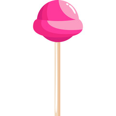 A Pink Swirl Lollipop on a Wooden Stick Isolated on a White Background with a Transparent Background Element