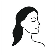 Minimal woman face profile illustration, elegant black and white female portrait