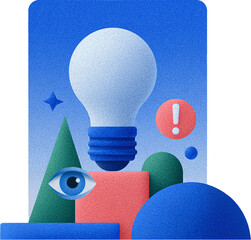 Light bulb and eye with geometric shapes, Concept development and innovation