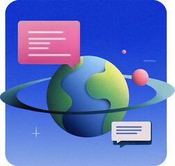 Planet Earth with chat bubbles, Global messaging or communication