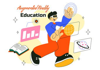 Augmented Reality Education Vector Illustration Featuring AR Modern Technology with Virtual Interface, Interactive Learning, and Digital Innovation