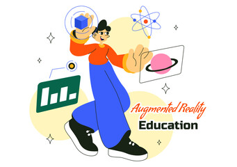 Augmented Reality Education Vector Illustration Featuring AR Modern Technology with Virtual Interface, Interactive Learning, and Digital Innovation