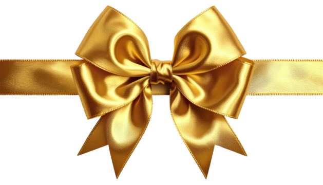 Glossy golden ribbon tied into a beautiful, symmetrical bow