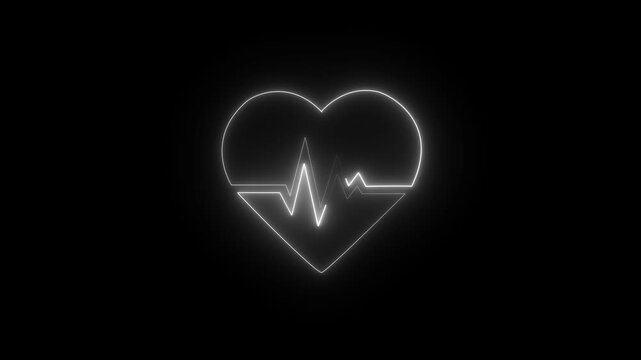 love icon with heart beat line animation on black background. medical concept Abstract glowing blue heartbeat signal icon animation video. love border in hart .on the black background