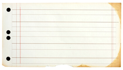Aged, lined paper with holes & stain