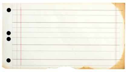 Aged, lined paper with holes & stain