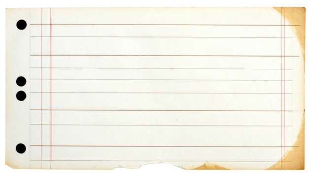 Aged, lined paper with holes & stain
