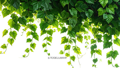 Dense green leaves dangle against black background