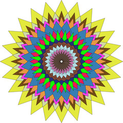 Vibrant Geometric Mandala Design with Layered Petal Shapes and Radial Symmetry