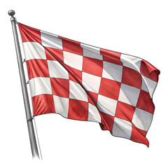 a checkered flag waving isolated on white background