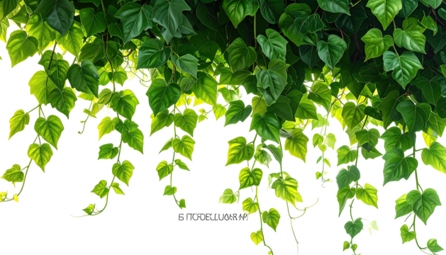 Dense green leaves dangle against black background - Powered by Adobe