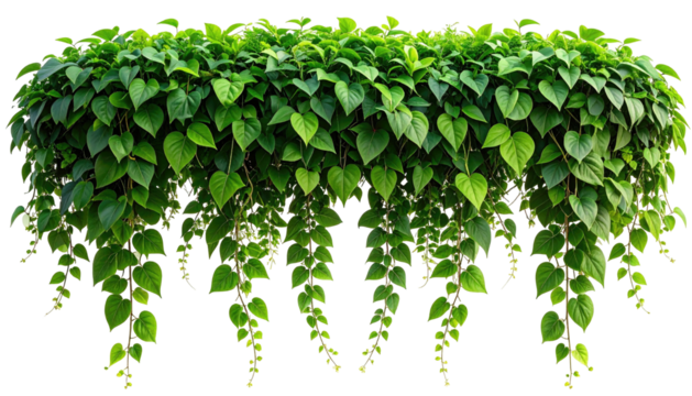 Lush cascading foliage, green leaves hanging down on black