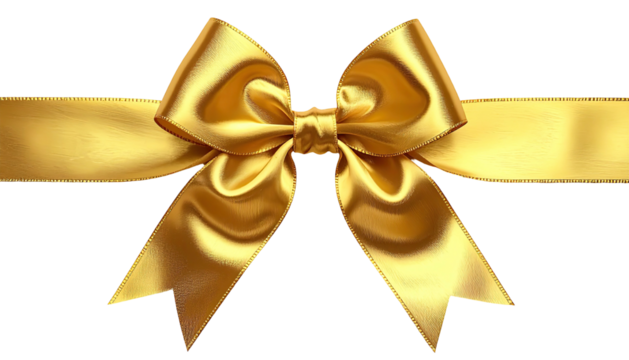 Gleaming gold ribbon tied in an elegant bow, floating