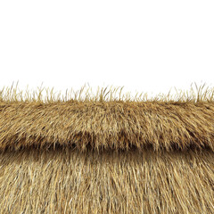 Close-up view of a straw roof highlighting its natural texture under bright daylight, emphasizing simple craftsmanship