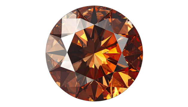 Round faceted gem with rich golden-brown hues on black