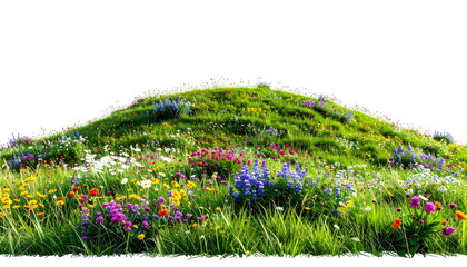 Flowery hilltop covered in various colorful wildflowers