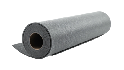 Rolled gray synthetic material shown against a black background