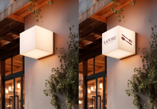 Modern Restaurant Sign Mockup Psd