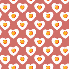 Fun brown heart fried egg seamless pattern for breakfast