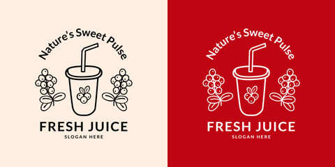 Fresh juice logo. Cranberry. Hand drawn.