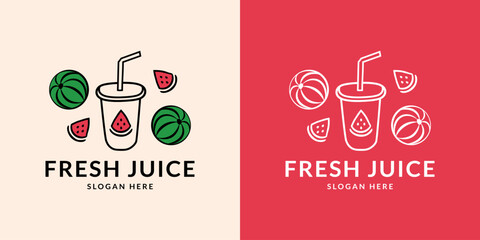Fresh juice logo. Watermelon. Hand drawn.