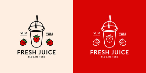 Fresh juice logo. Strawberry. Hand drawn.