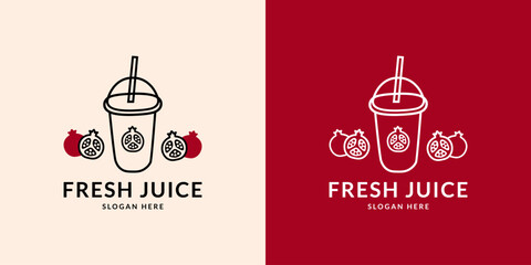 Fresh juice logo. Pomegranate. Hand drawn.