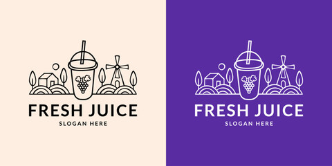 Fresh juice logo. Grape. Hand drawn.