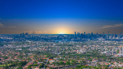 Panorama aerial drone view of western Sydney Suburbs of Canterbury Burwood Ashfield Marrickville Campsie with Houses roads and parks in Sydney New South Wales NSW Australia