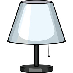 A pixel art illustration of a simple desk lamp with a conical shade and a pull chain against a transparent background