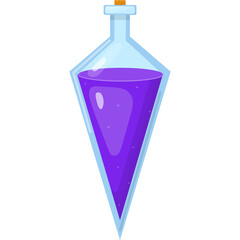 A pixel art illustration of a transparent potion bottle filled with purple liquid on a white background