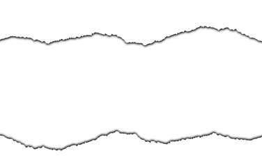 A stark black void of darkness revealed through a rough torn paper edge against a clean white background creating a dramatic contrast and sense of mystery