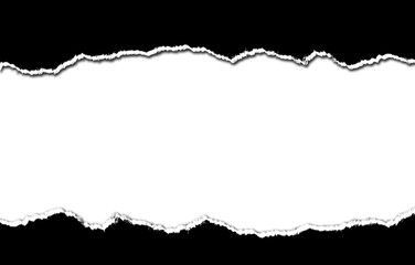 Abstract textured background with jagged white torn paper edges on a stark black canvas creating a dramatic and distressed visual effect