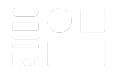 Collection of diverse dark ui button shapes and elements with subtle glowing outlines on a black background for web and app design
