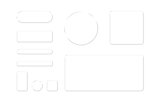Collection of diverse dark ui button shapes and elements with subtle glowing outlines on a black background for web and app design