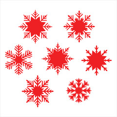Collection of red snowflakes in various shapes and sizes set and bundle silhouette art vector design