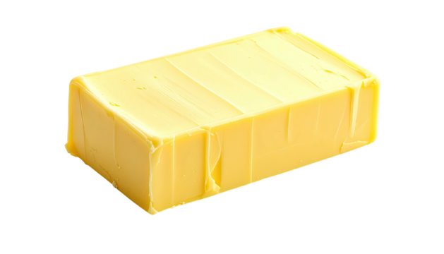Rectangular slab of butter, ridges visible, yellow