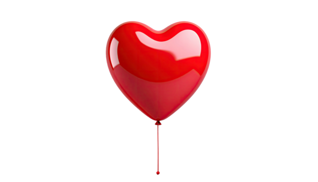 Glossy, red heart balloon on a stick against black backdrop - Powered by Adobe